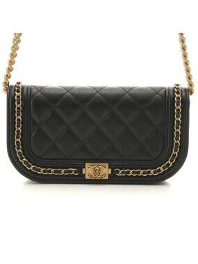 Chanel Chain Shoulder Bag Caviar Leather Black